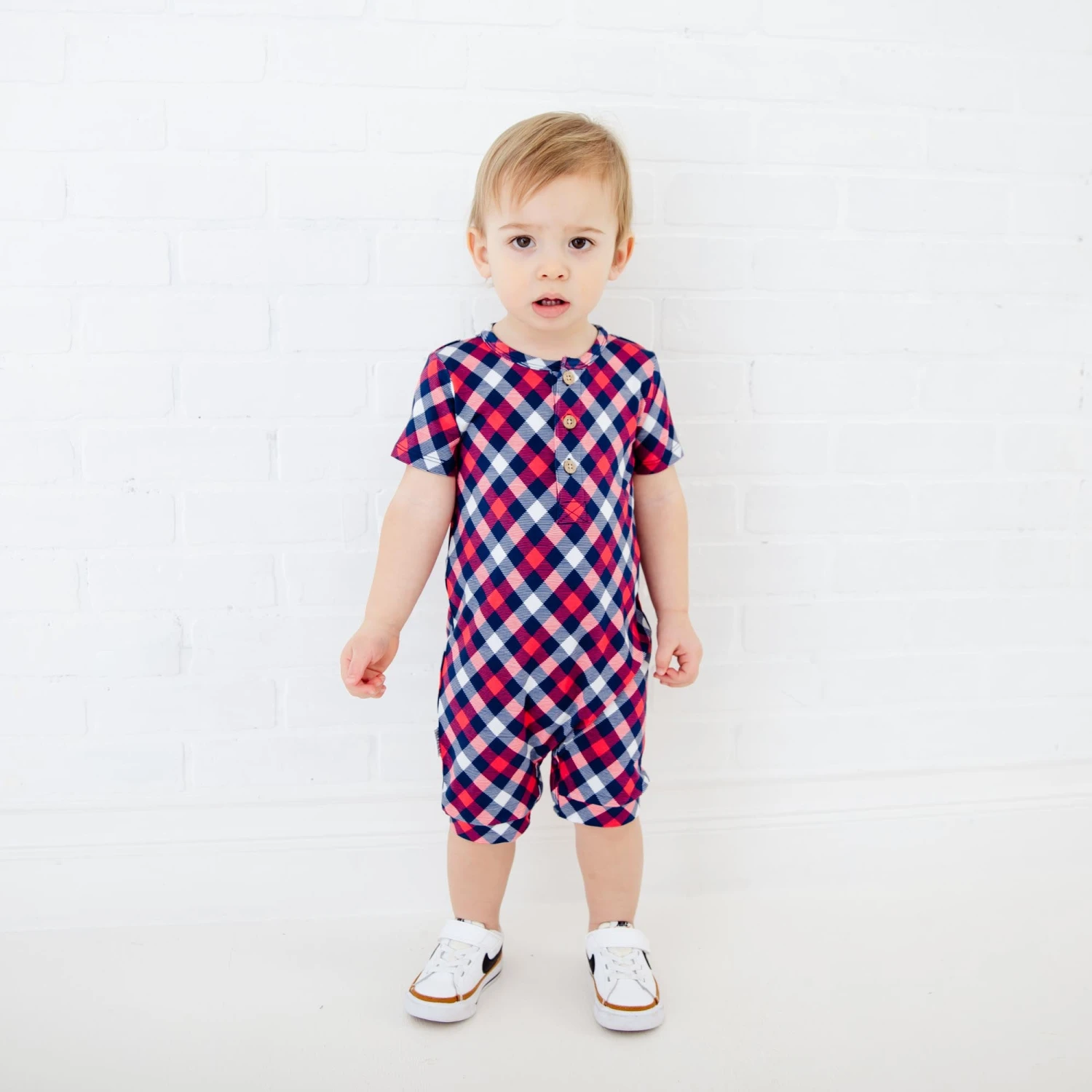 Americana Short Sleeve Button Romper 3 Americana Short Sleeve Button Romper