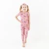 Flower Child Short Sleeve Two Piece Pajamas Set - Pink 2 Flower Child Short Sleeve Two Piece Pajamas Set - Pink -DREAMIERE Store PinkFlowerChildtwopiecejamms