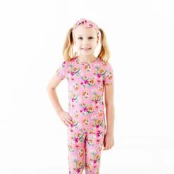 Flower Child Short Sleeve Two Piece Pajamas Set - Pink -DREAMIERE Store PinkFlowerChildtwopiecejamms 2