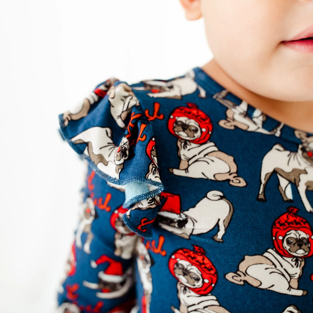 Bah Hum Pug Long Sleeve Ruffle Romper 4 Bah Hum Pug Long Sleeve Ruffle Romper - Image 2