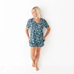 Moonlight Garden Women's V-Neck And Shorts Set 11 Moonlight Garden Women's V-Neck And Shorts Set -DREAMIERE Store blackleaveswatercolorwomens 5