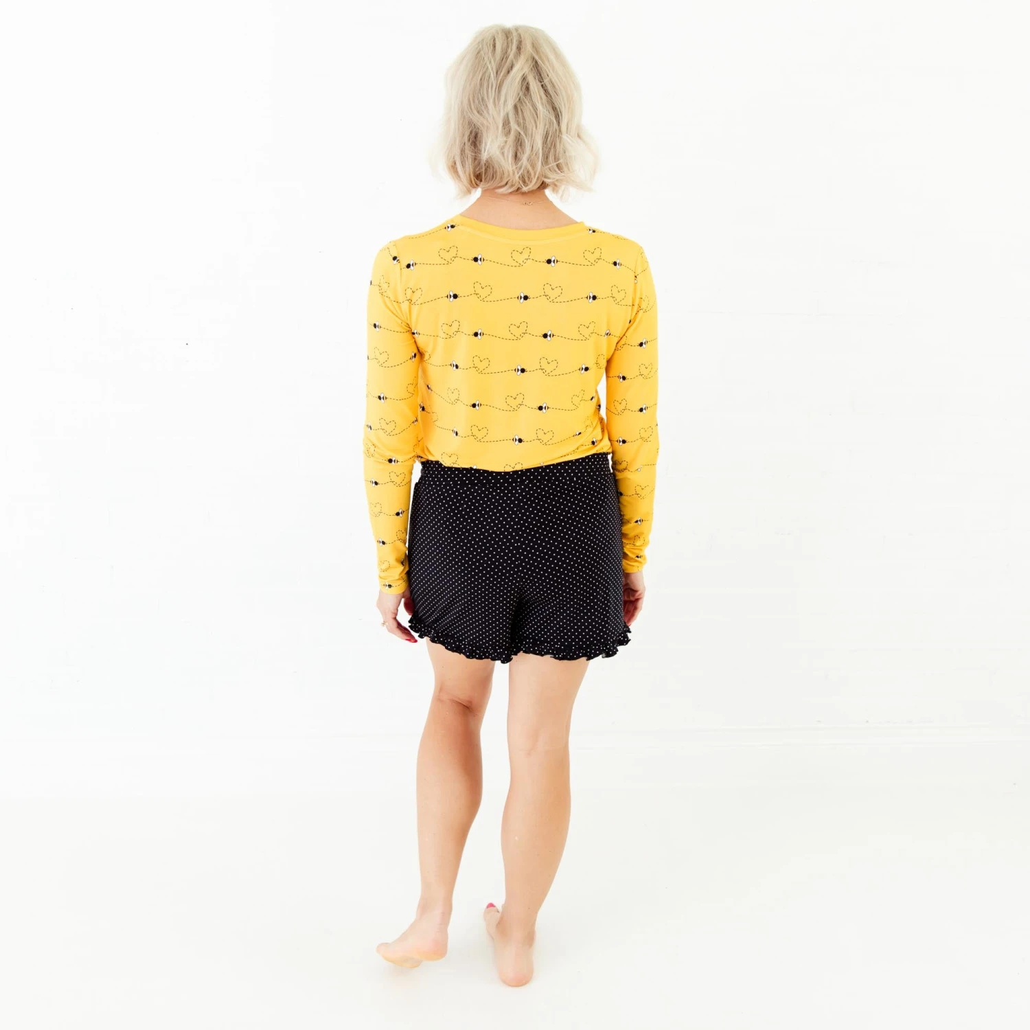 Bumble And Kind Women's Long Sleeve Crew Neck With Ruffle Shorts Pajama Set 5 Bumble And Kind Women's Long Sleeve Crew Neck With Ruffle Shorts Pajama Set - Image 3