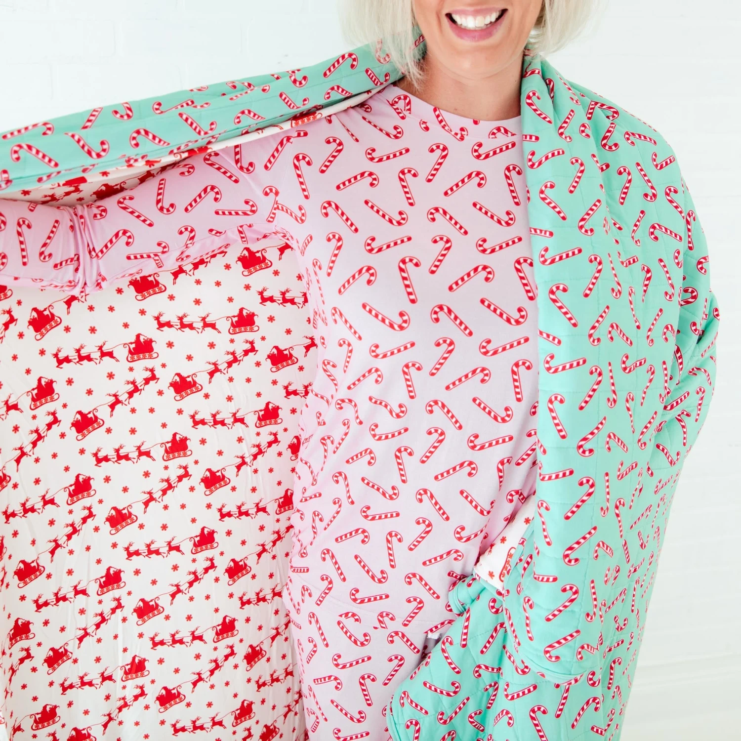 Candy Cane Lane Quilted Adult Bamboo Blanket - Three Layer - Mint 4 Candy Cane Lane Quilted Adult Bamboo Blanket - Three Layer - Mint - Image 2