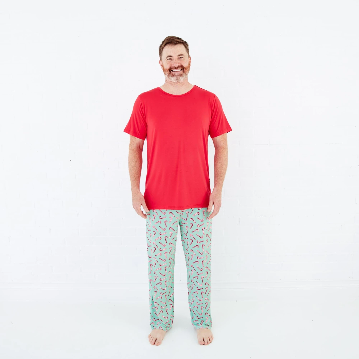 Candy Cane Lane Men's Short Sleeve Loungewear - Mint 3 Candy Cane Lane Men's Short Sleeve Loungewear - Mint