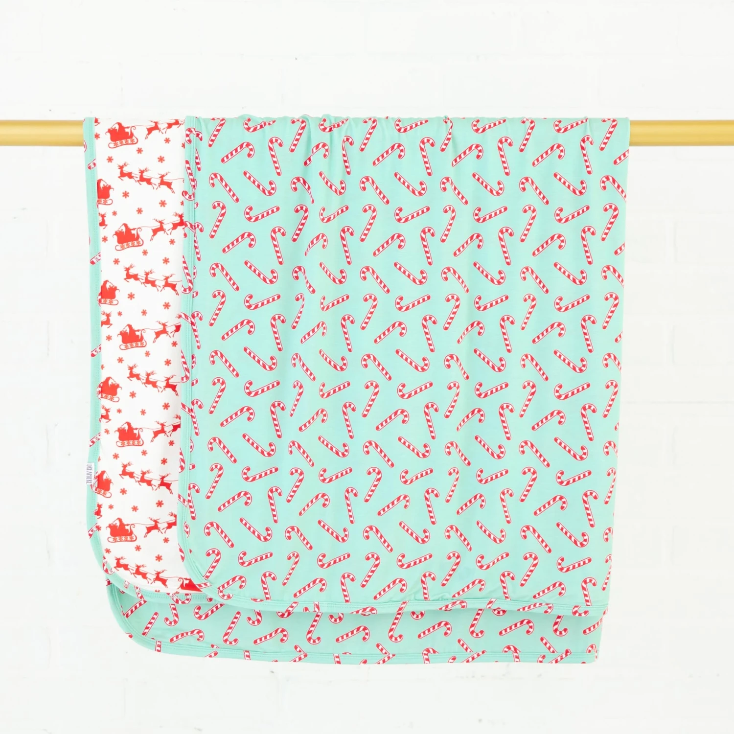 Candy Cane Lane Reversible Blanket - Mint 3 Candy Cane Lane Reversible Blanket - Mint