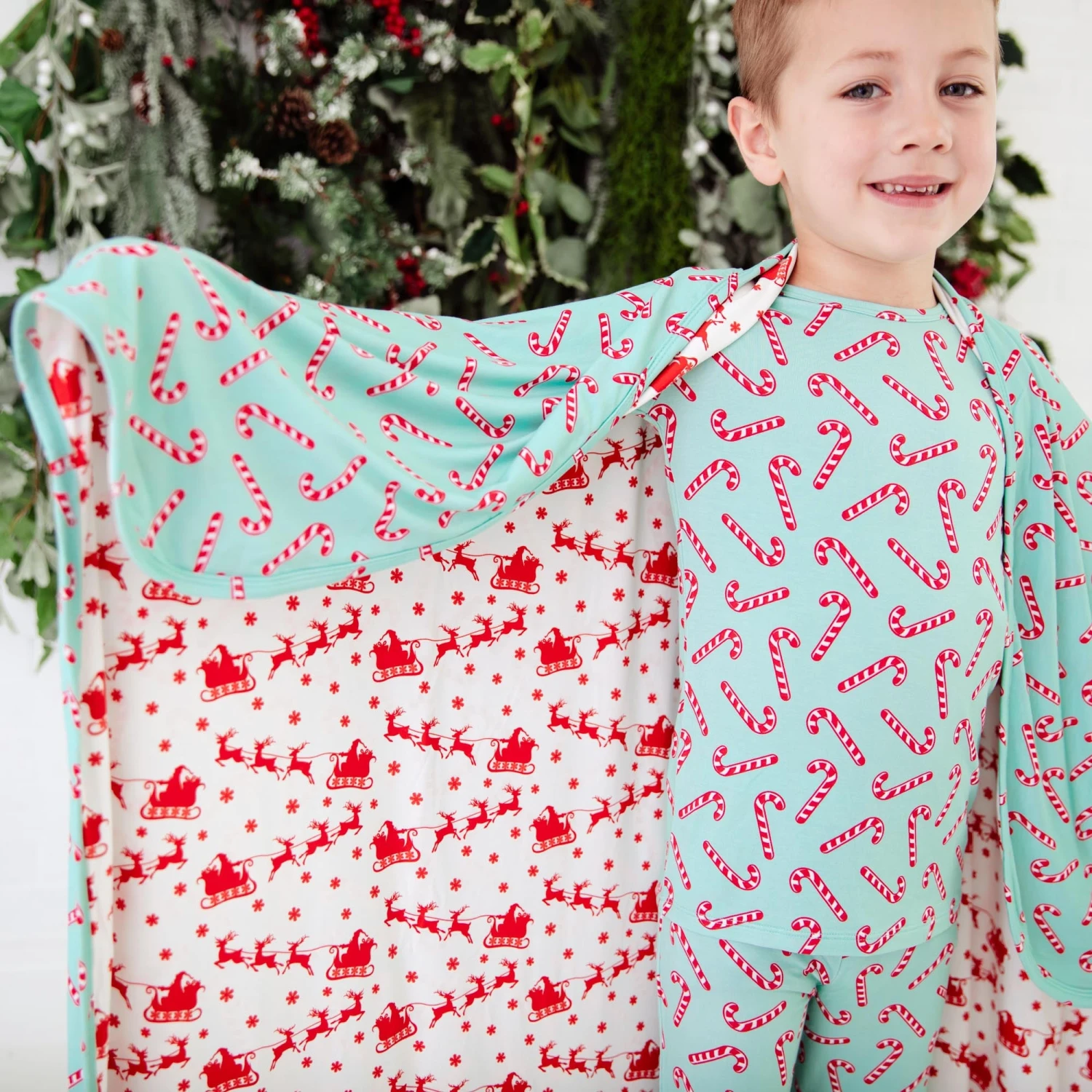 Candy Cane Lane Reversible Blanket - Mint 4 Candy Cane Lane Reversible Blanket - Mint - Image 2
