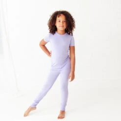 Lavender Short Sleeve Two Piece Pajamas Set 9 Lavender Short Sleeve Two Piece Pajamas Set -DREAMIERE Store lavendertwopiecejamms 4
