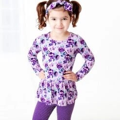 Picked To Perfection Long Sleeve Twirler Top And Pants Set -DREAMIERE Store lilacfloralLSRuffleTwirlerandPantSet 3