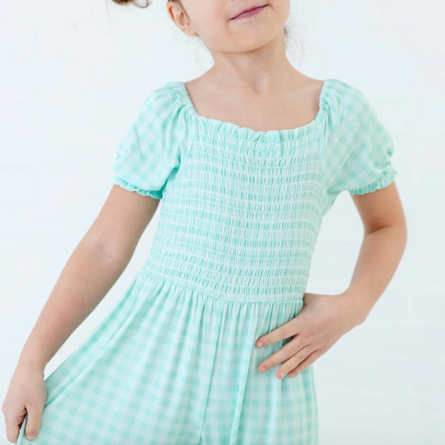 Mint Julep Gingham Smocked Romper 4 Mint Julep Gingham Smocked Romper - Image 2