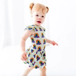 Slumber Over The Rainbow Flutter Romper 9 Slumber Over The Rainbow Flutter Romper -DREAMIERE Store mintrainbowsruffleromper 4