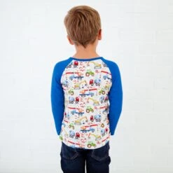 Long Sleeve Raglan Shirt Set: Vehicles Duo -DREAMIERE Store navyfiretruckstrucksraglan 4