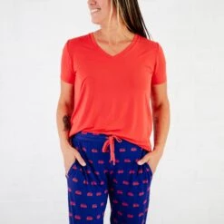 Hometown Heroes Women's Short Sleeve Loungewear - Navy 11 Hometown Heroes Women's Short Sleeve Loungewear - Navy -DREAMIERE Store navyfiretruckswomenspajamas 2