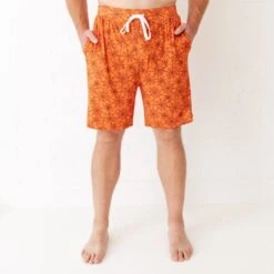 Dream Weaver Men's Sleep Shorts - Orange -DREAMIERE Store orangespiderwebmensshorts 2