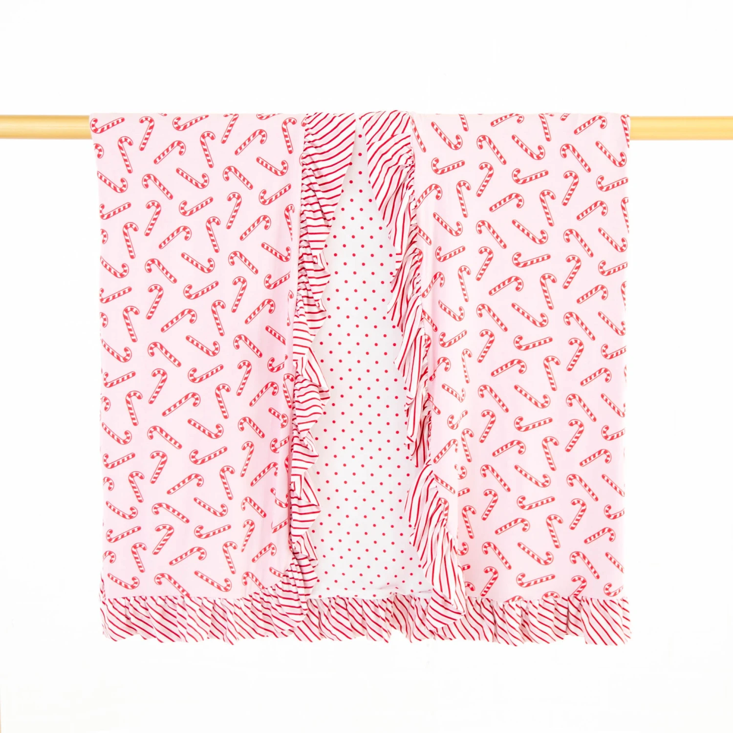 Candy Cane Lane Ruffle Reversible Blanket - Pink 3 Candy Cane Lane Ruffle Reversible Blanket - Pink