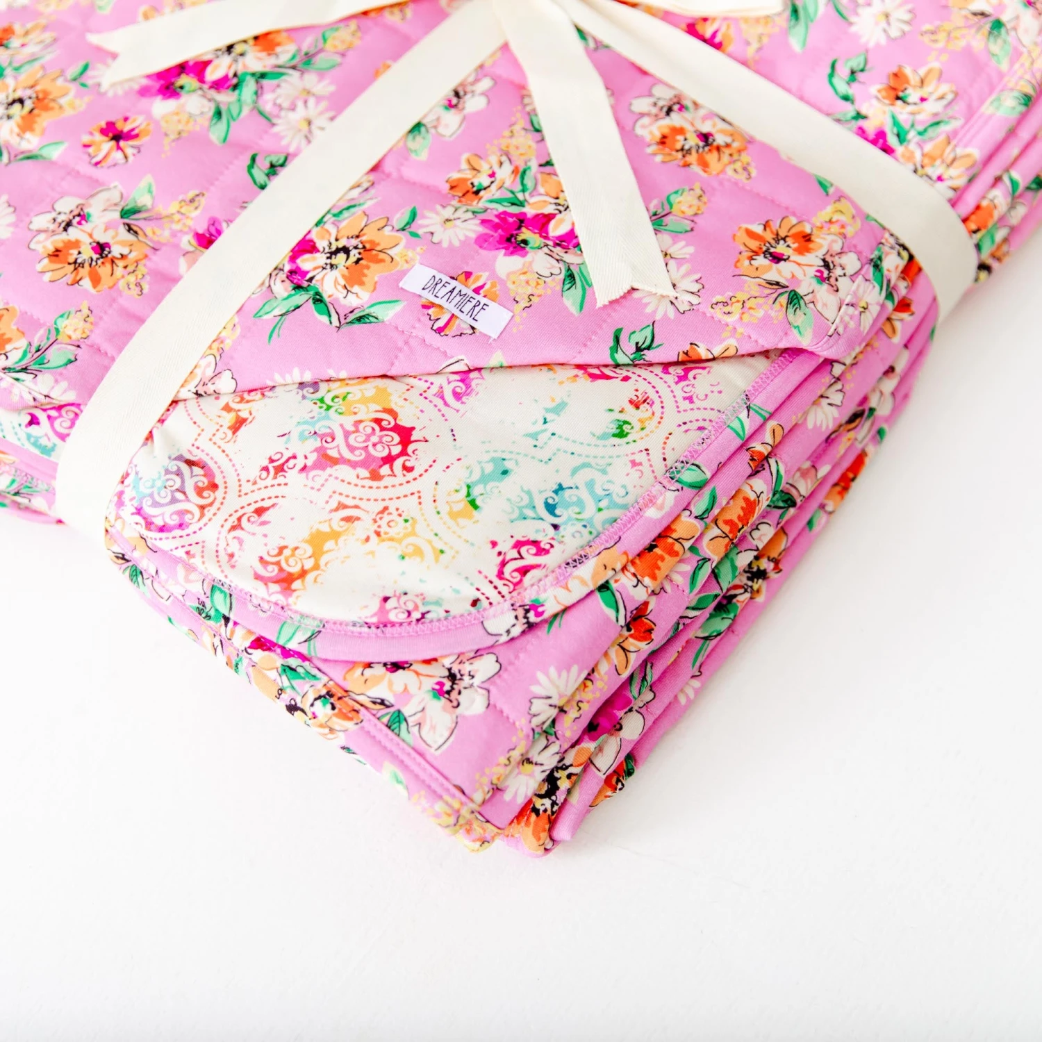 Flower Child Quilted Adult Bamboo Blanket - Two Layer - Pink 5 Flower Child Quilted Adult Bamboo Blanket - Two Layer - Pink - Image 3