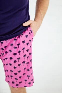 The Palm Life Men's Sleep Shorts And Tee -DREAMIERE Store pinkpalmmensteeandshorts 4