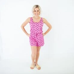 The Palm Life Women's Everyday Romper 10 The Palm Life Women's Everyday Romper -DREAMIERE Store pinkpalmtreesshortsleggyromper 3