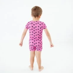 The Palm Life Short Sleeve And Shorts Two Piece Pajamas Set -DREAMIERE Store pinkpalmtwopiecejamms 5