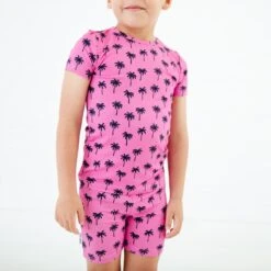 The Palm Life Short Sleeve And Shorts Two Piece Pajamas Set -DREAMIERE Store pinkpalmtwopiecejamms 7