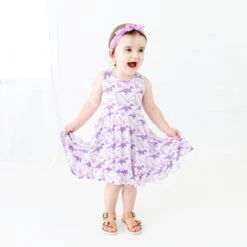 Land Before Bedtime Ruffle Bottom Twirler Dress - Prehistoric Purple