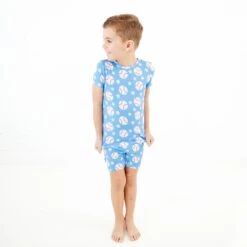 Stars And Strikes Short Sleeve And Shorts Two Piece Pajamas Set - Sky Blue -DREAMIERE Store skybluebaseballtwopiecejamms 2