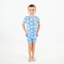 Stars And Strikes Short Sleeve And Shorts Two Piece Pajamas Set - Sky Blue