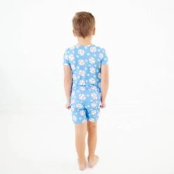 Stars And Strikes Short Sleeve And Shorts Two Piece Pajamas Set - Sky Blue -DREAMIERE Store skybluebaseballtwopiecejamms 3