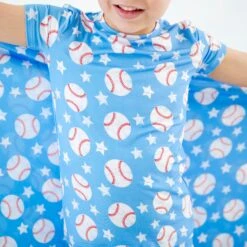 Stars And Strikes Short Sleeve And Shorts Two Piece Pajamas Set - Sky Blue -DREAMIERE Store skybluebaseballtwopiecejamms 9