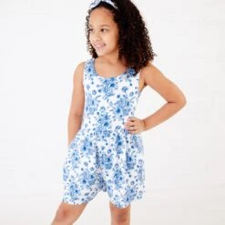 Something Blue Shorts Leggy Romper -DREAMIERE Store whitebluefloralleggyshortsrompercarter