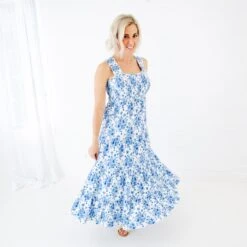 Something Blue Women's Smocked Ruffle Tank Dress -DREAMIERE Store whitebluefloralwomenssmockeddres 7 49d99897 40ad 423a 972f 9ef91317c018